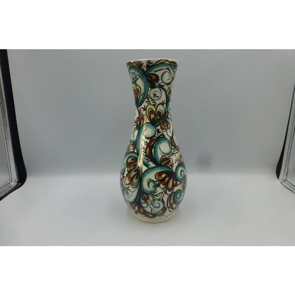 Other - Vintage Woodland Pottery Vase MB 1-15-73 Hand Painted Floral Swirl 10" MCM Shelf